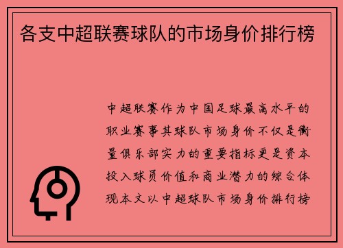 各支中超联赛球队的市场身价排行榜